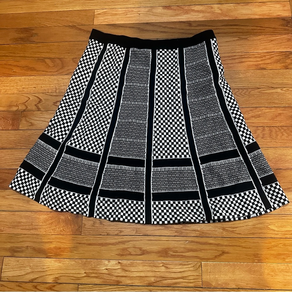 Spence Petite Black & White Checked Striped A-line Knee Length Skirt